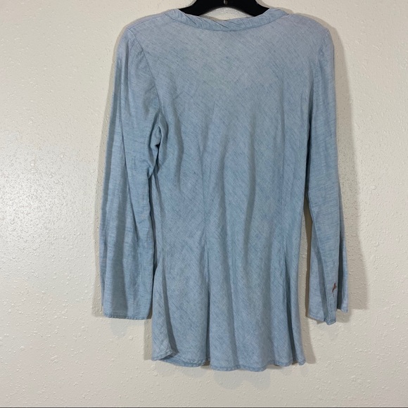 Andrzej Kolaska Linen Blouse Top Linen Scoop V Neck Blue Top Long Sleeve - Picture 6 of 7